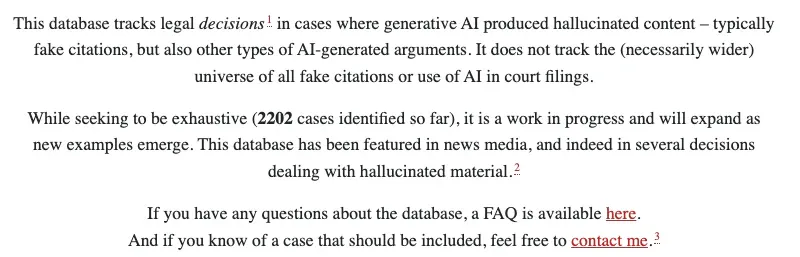 Count of court decisions in the AI Hallucination Cases database, 2,202 as of October 2026