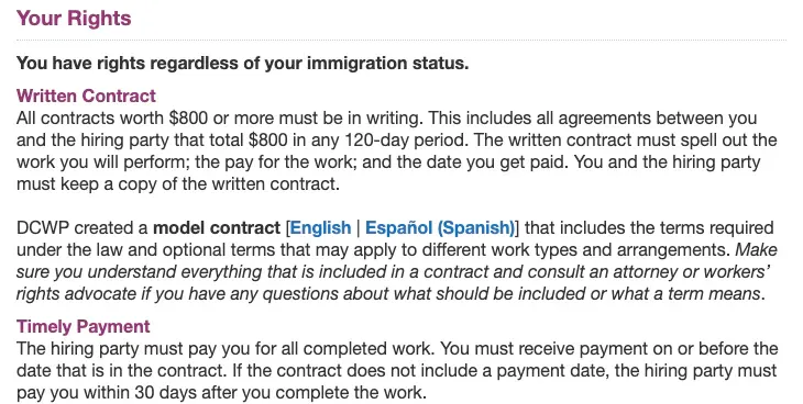 New York City rules on written contracts and payment deadlines for freelance work